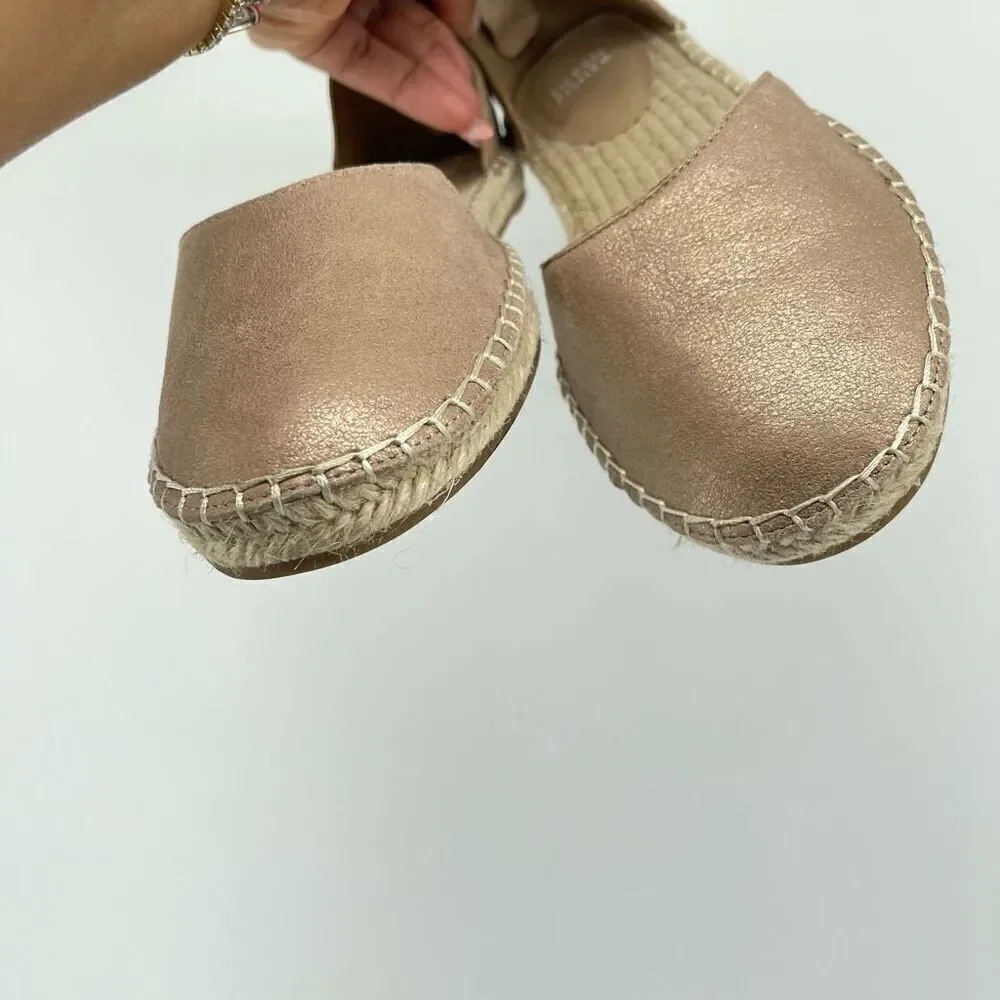 Eileen Fisher Gold Lala Espadrille Flat Ankle Strap Shoes Women’s Size 9.5